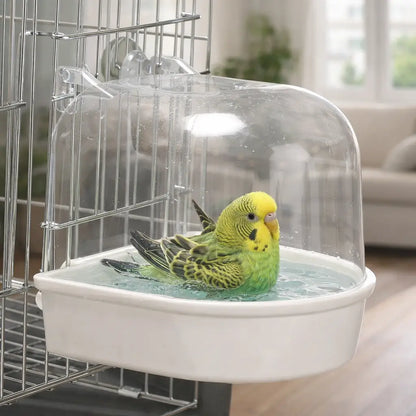 Birdbath for Cage | Bath Box with Splash Guard & Shower Cap