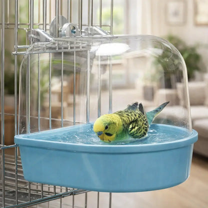Birdbath for Cage | Bath Box with Splash Guard & Shower Cap