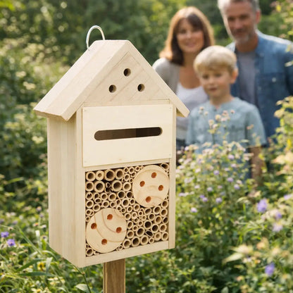 Insect hotel made of wood for garden & balcony | Natural bee hotel