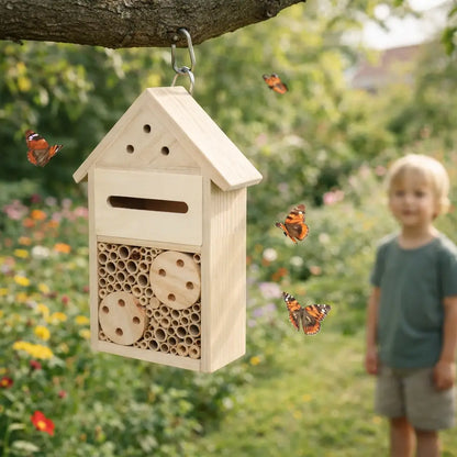 Insect hotel made of wood for garden & balcony | Natural bee hotel