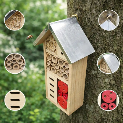 Insect hotel made of wood for garden | Natural bee hotel