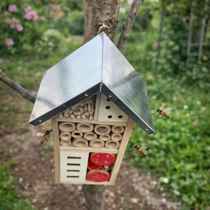 Insect hotel made of wood for garden | Natural bee hotel