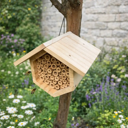 Insect hotel made of wood | Hexagonal bee hotel for garden & balcony