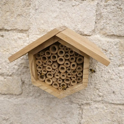 Insect hotel made of wood | Hexagonal bee hotel for garden & balcony