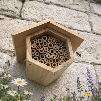 Insect hotel made of wood | Hexagonal bee hotel for garden & balcony