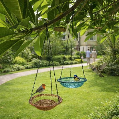 Hängende Vogeltränke & Vogelfutterschale mit Kette für Garten