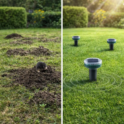 Répulseur solaire de taupes pour entretien de pelouse | Respectueux des animaux & résistant aux intempéries