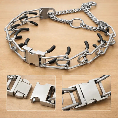 Collier pour chien réglable avec boucles métalliques & picots en caoutchouc