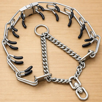 Collier pour chien réglable avec boucles métalliques & picots en caoutchouc