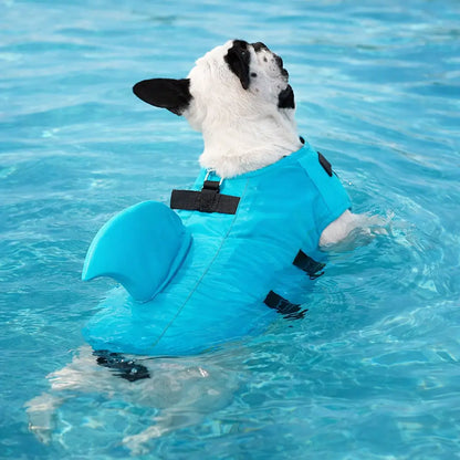 Gilet de sauvetage pour chien avec nageoire de requin & poignée
