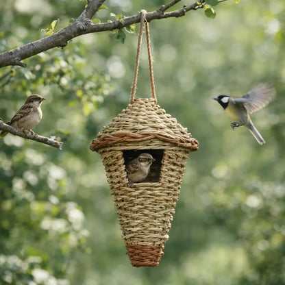 Maison pour oiseaux en herbe naturelle | Nid suspendu