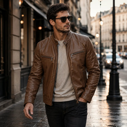 Vintage Herren Motorrad Lederjacke aus Leder | Slim Fit Winterjacke