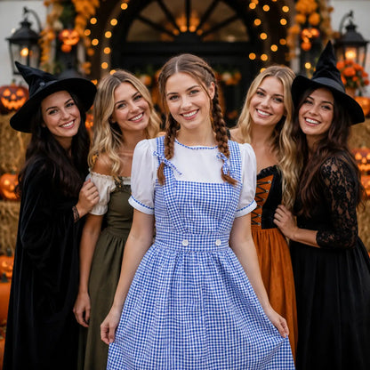 Dirndl Damen Blau Kariert Oktoberfest Kostüm mit Haarband