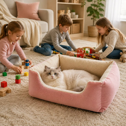 Katzenbett für Hunde & Katzen|Weiches Plüschbett mit PP-Füllung