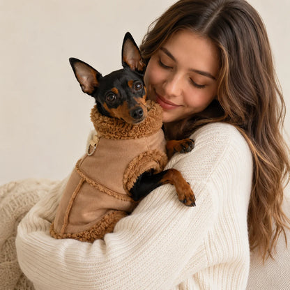 Hundemantel Winter | Wildleder-Optik mit Fleece & Leinenring