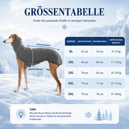 Winddichter Hundemantel mit Rollkragen für Windhunde