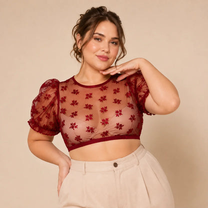 Dirndlbluse Damen Rot | Hochgeschlossen mit floraler Stickere
