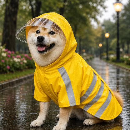 Hunde Regenmantel Wasserdicht | Reflektierende Regenjacke mit Kapuze