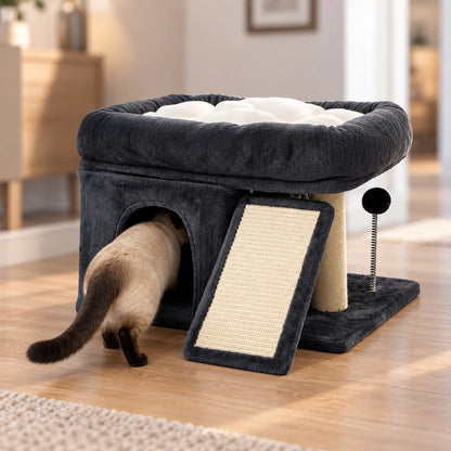 Kratzbaum für Katzen | Großer Katzenbaum mit Liegeplatz & Kratzsäule | Katzenbett