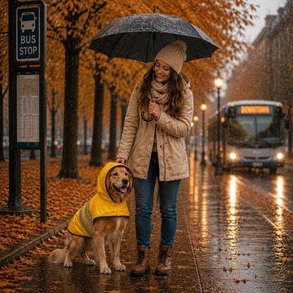 Hunde Regenmantel Gelb | Wasserdicht mit Kapuze & Reflektoren