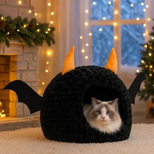 Weiche Katzenhöhle im Halloween-Design | warm & gemütlich