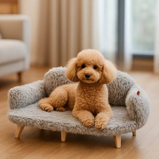 Kuscheliges Hundesofa | mit Plüsch & Holzfüßen, Warm & stilvoll