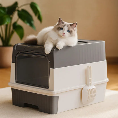 Cat litter box with drawer & lid | Closed large cat toilet