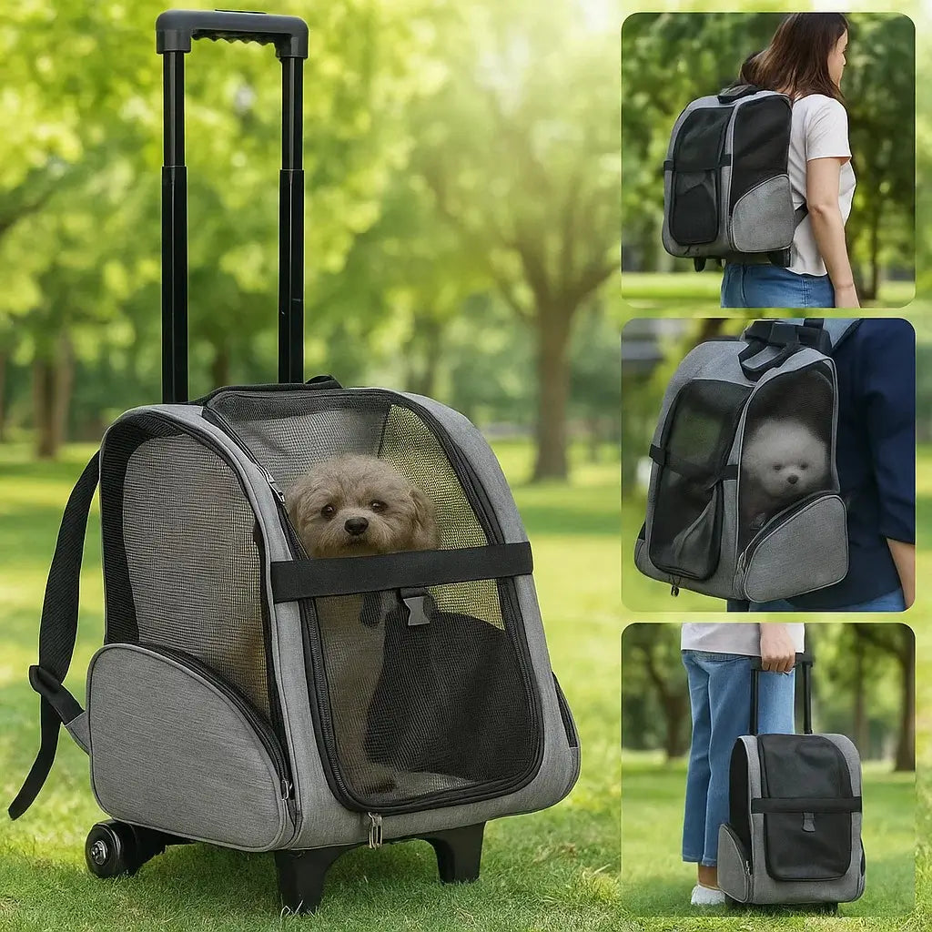 Hundetragetasche mit Rollen | Faltbarer & Belüfteter Reiserucksack