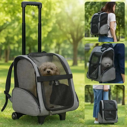 Hundetragetasche mit Rollen | Faltbarer & Belüfteter Reiserucksack