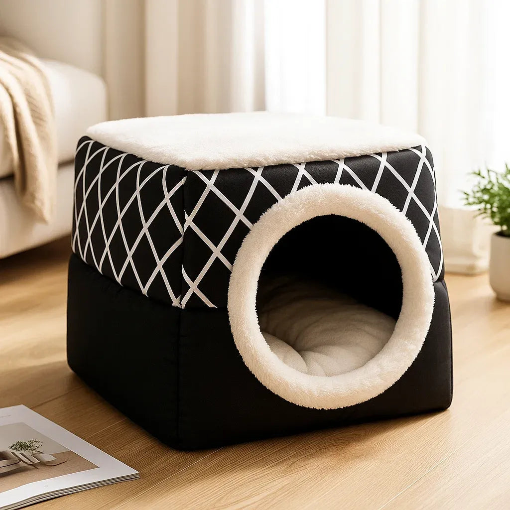 Katzenhöhle & Katzenbett 2-in-1 | Weiches Kuschelbett für Katzen