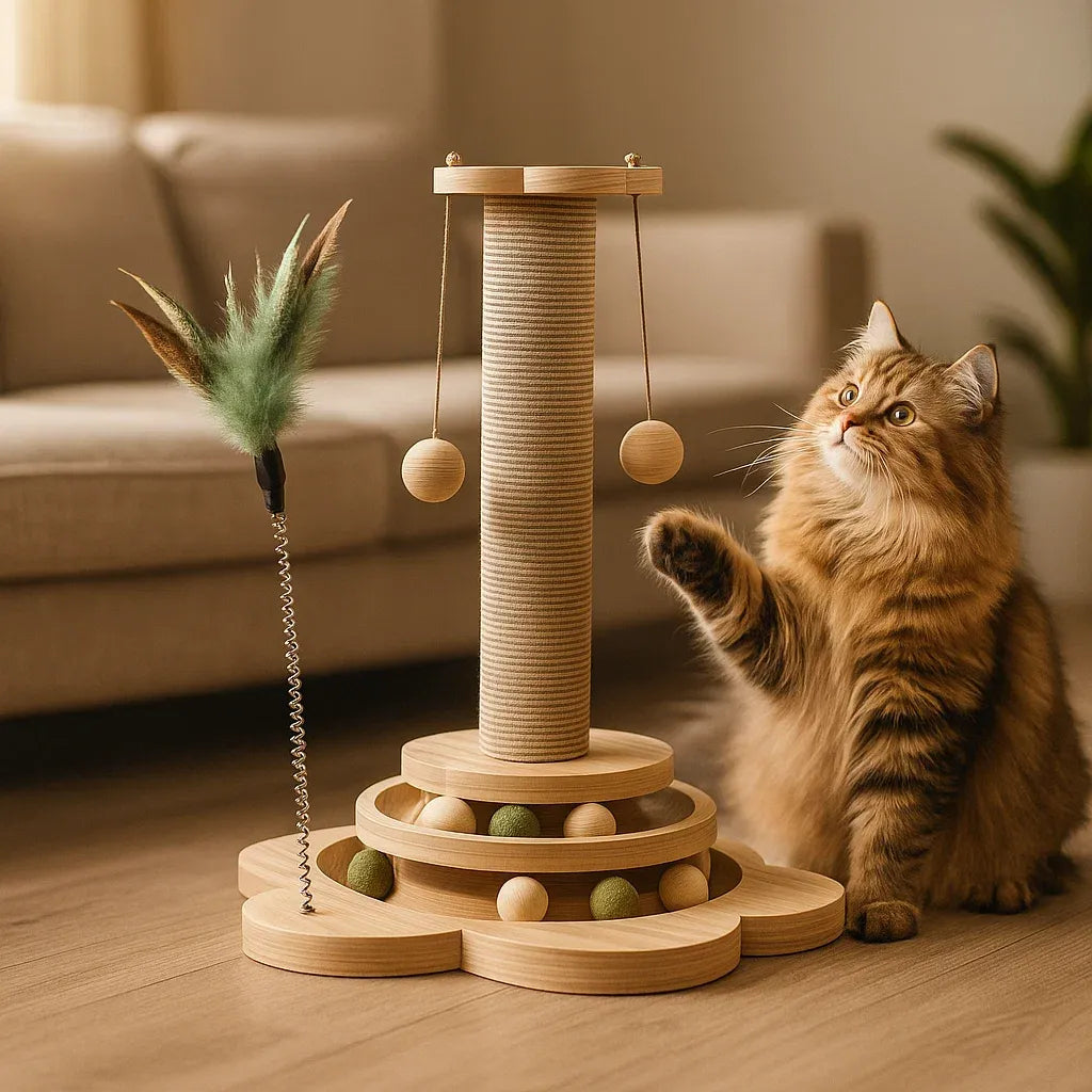 Katzen Kratzbaum aus Holz | Stilvolles Spiel & Möbel­schutz in einem