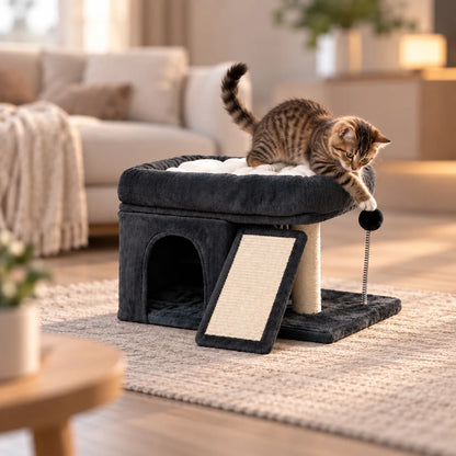 Kratzbaum für Katzen | Großer Katzenbaum mit Liegeplatz & Kratzsäule | Katzenbett