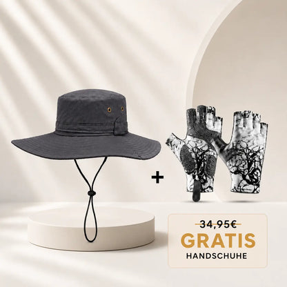 Sonnenhut mit UPF50+ UV-Schutz & breiter Krempe inkl. gratis Handschuhe