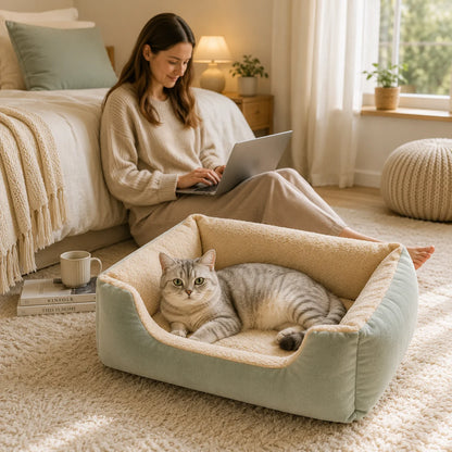 Katzenbett für Hunde & Katzen|Weiches Plüschbett mit PP-Füllung