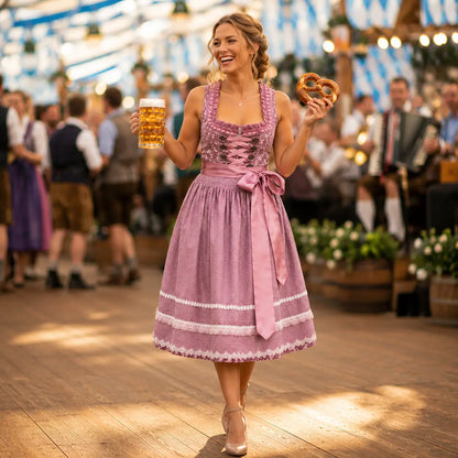 Oktoberfest Dirndl Damen Trachtenkleid 2-teilig mit Schürze