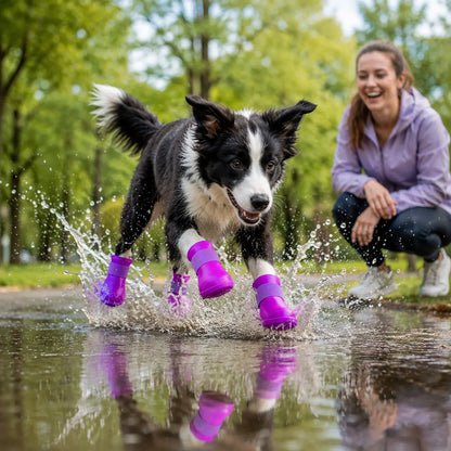 Wasserdichte Hundeschuhe 4er-Set | Rutschfeste Gummistiefel für Hunde