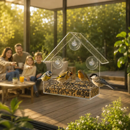 Vogelfutterhaus für Fenster aus Acryl mit Saugnäpfen Transparent