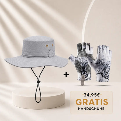Sonnenhut mit UPF50+ UV-Schutz & breiter Krempe inkl. gratis Handschuhe
