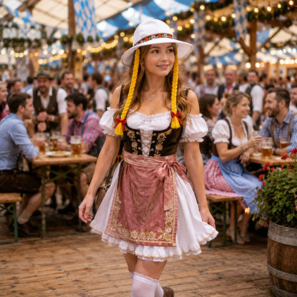 Oktoberfest Damenhut mit Zöpfen | Bayerischer Trachtenhut