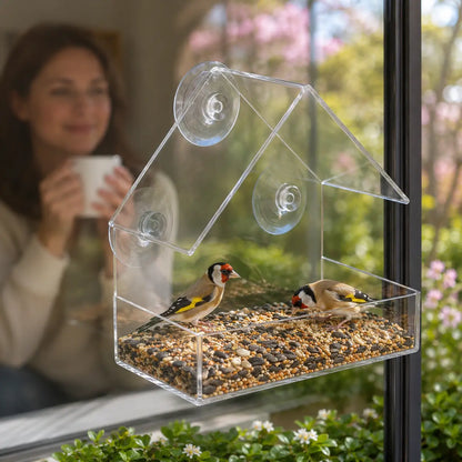 Vogelfutterhaus für Fenster aus Acryl mit Saugnäpfen Transparent