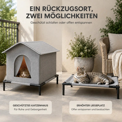 Wetterfestes Katzenhaus für draußen | Erhöht katzenhöhle