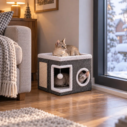 2-in-1 Katzenhaus mit Kratzmatte | Faltbare Katzenhöhle