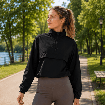 Damen Laufjacke UPF 50+ – Leichte Windjacke mit Viertelreißverschluss