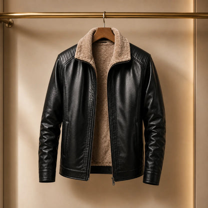 Herren Lederjacke Vintage mit Fleece | Warme PU Winterjacke