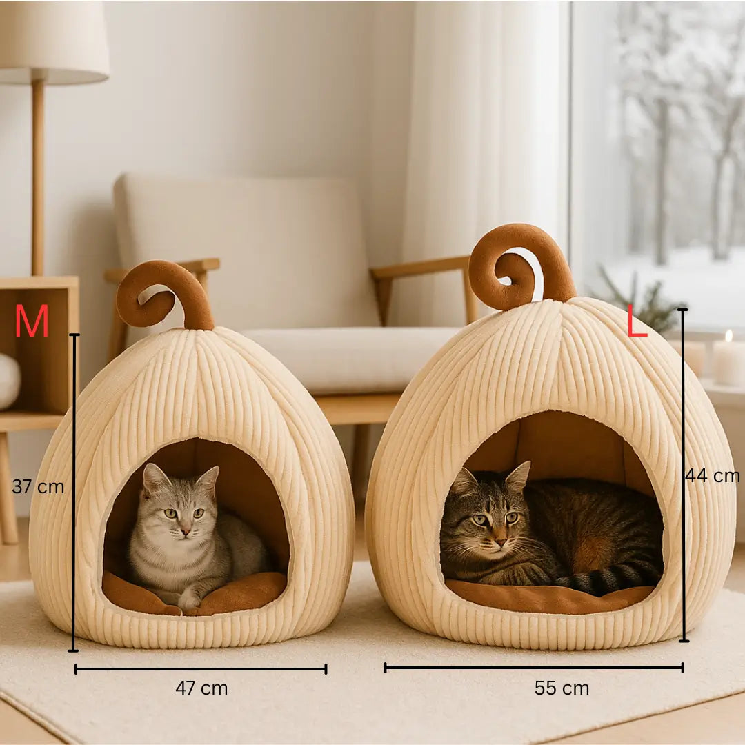 Katzenbett Kürbis-Design | Geschlossene Katzenhöhle für den Winter