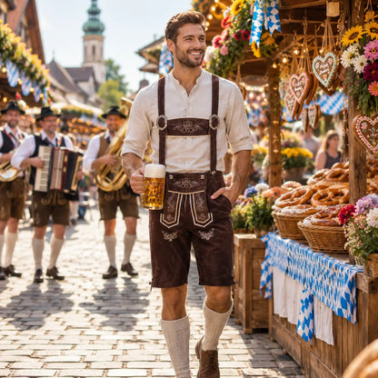 Oktoberfest Lederhose Herren mit Hosenträgern | Trachtenkostüm