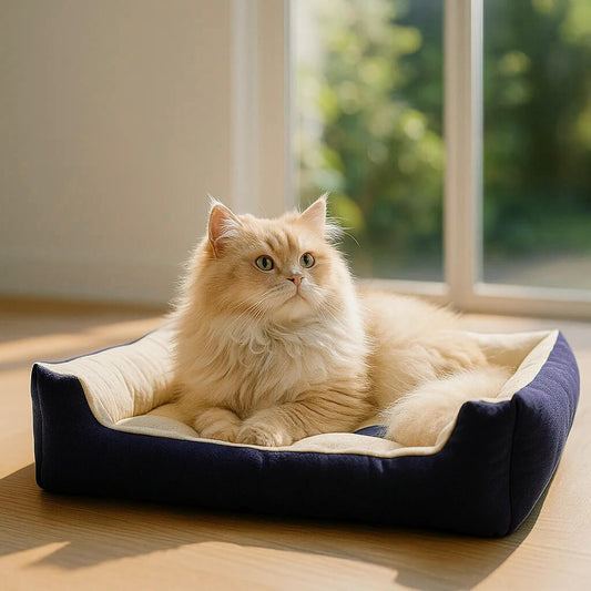 Weiches Katzenbett Winter | mit erhöhtem Rand & warmem Kissen