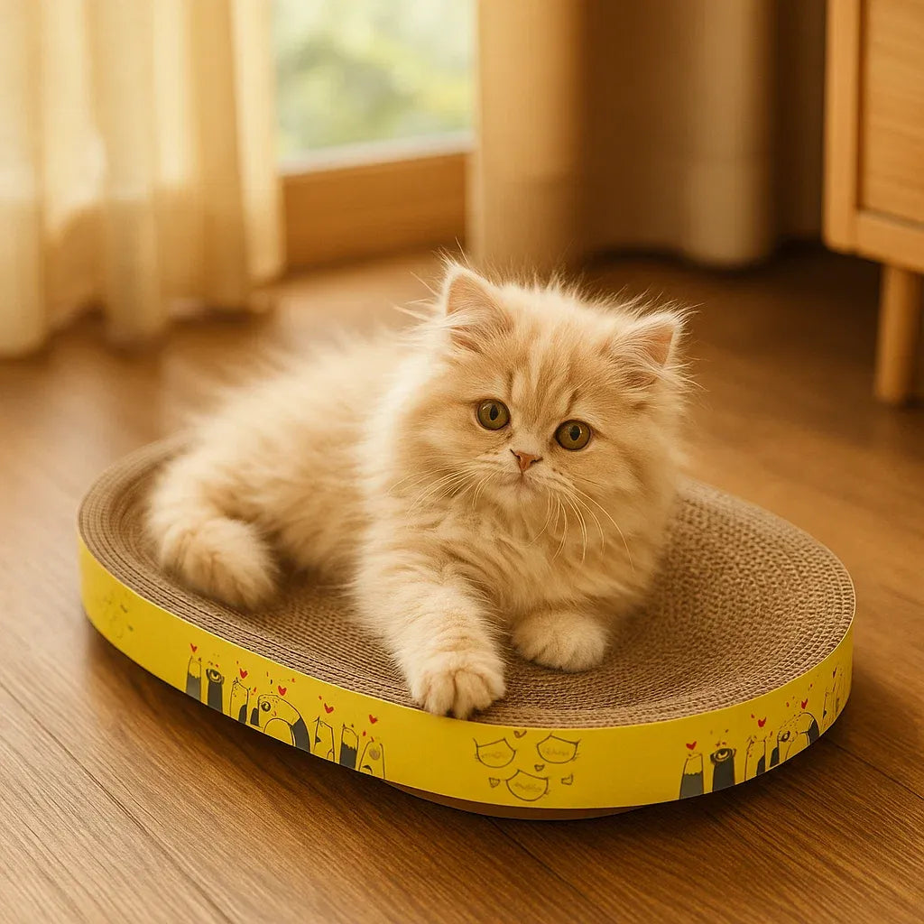 Kratzbrett für Katzen Oval | Möbel-Schutz & Schlafnest aus Wellpappe