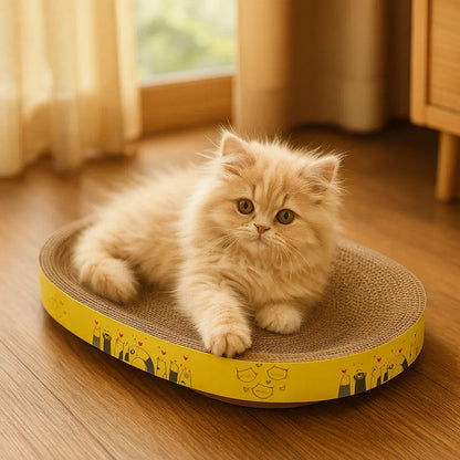 Kratzbrett für Katzen Oval | Möbel-Schutz & Schlafnest aus Wellpappe