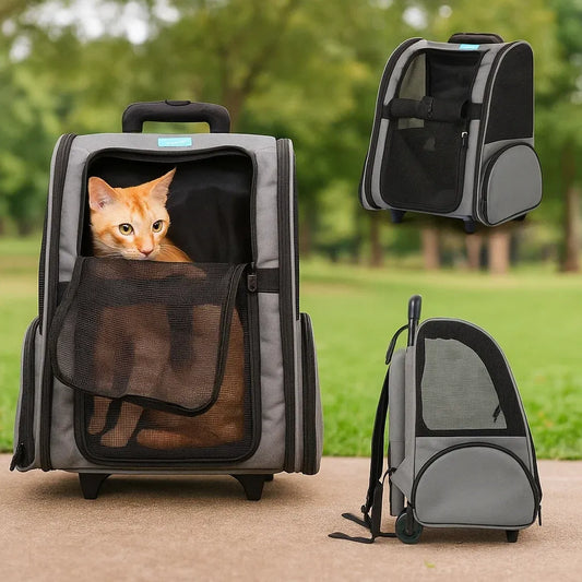 Katzentragetasche mit Rollen | Faltbarer & Belüfteter Katzenrucksack